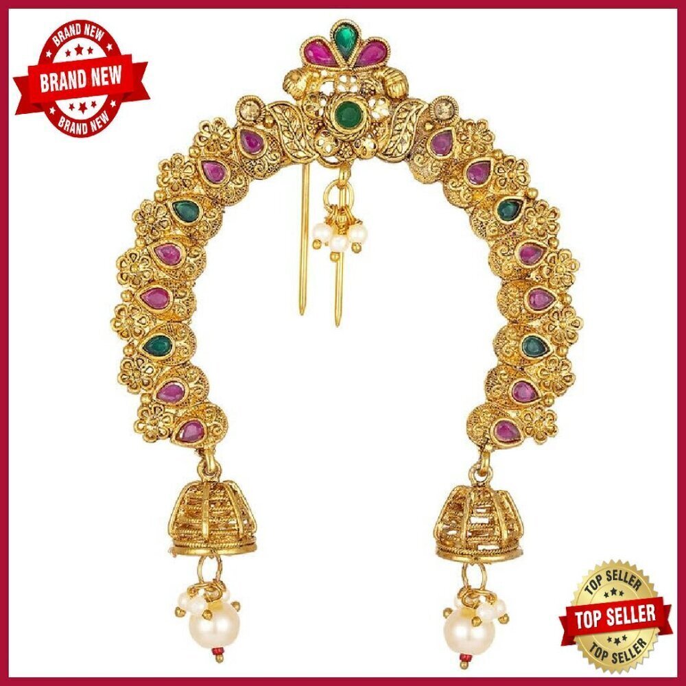 Traditional Indian Hair Brooch Pearl Rhinestone Bridal Wedding Accessory